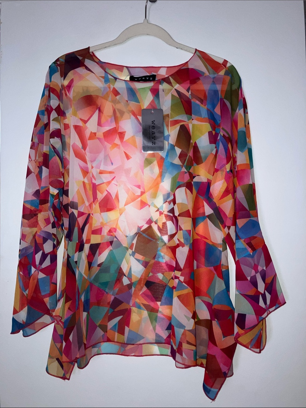 Weavz Semi Sheer geometric multi color abstract print blouse women’s Sz S NWT